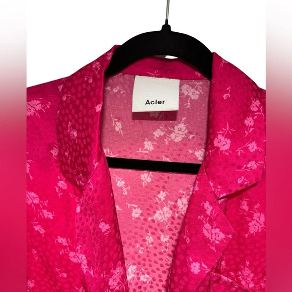 Acler Womens Dress Pink Size 2 Evanston Satin Wrap Collar Drape Shirtdress Mini - Picture 6 of 9